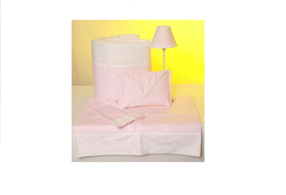 Funda nórdica para bebé en diseño vichy rosa para cuna de 60 y puntillas en blanco