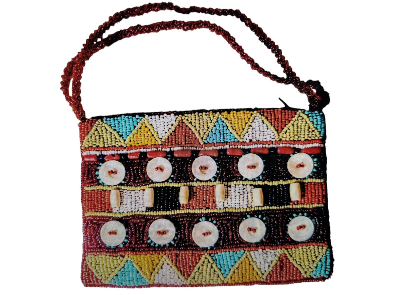 Bolso étnico con detalles geométricos de colores