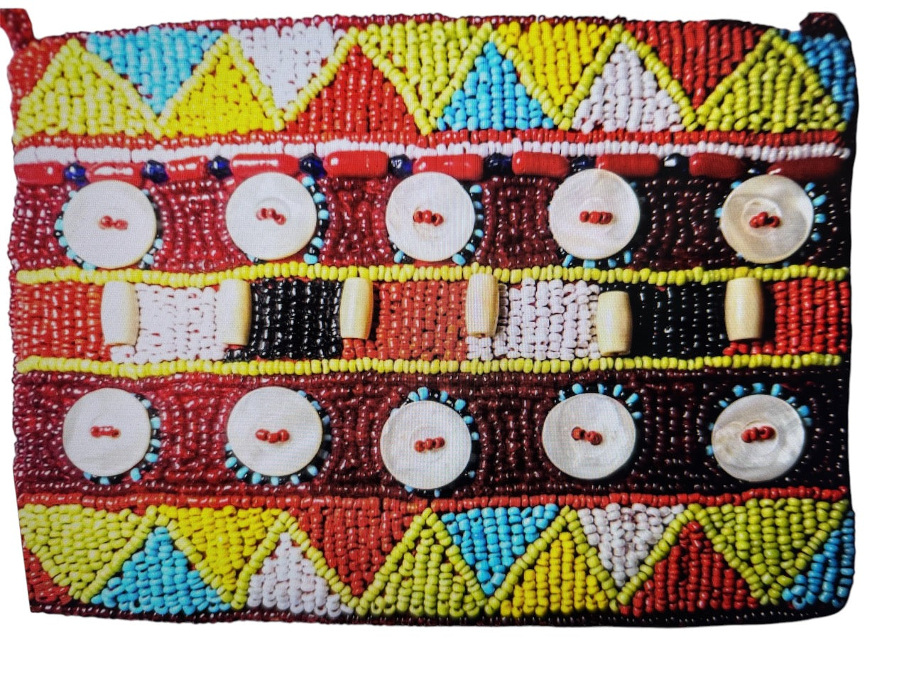 Bolso étnico con detalles geométricos de colores