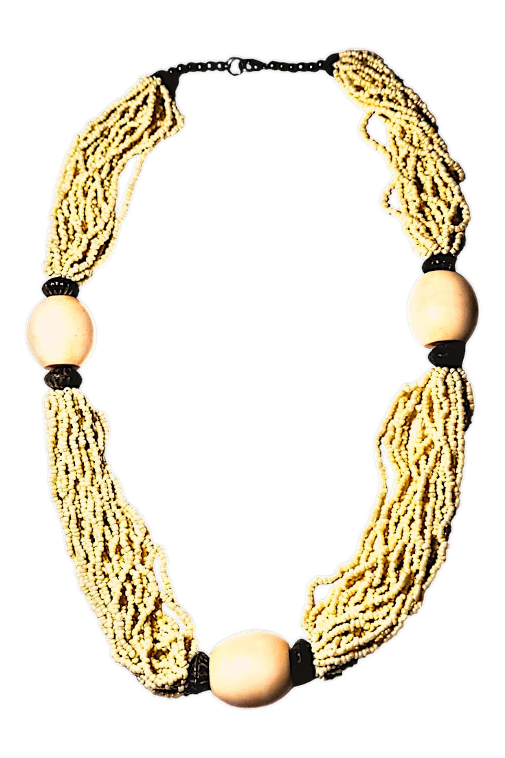 Collar Vintange cuentas maderas y cristal color beige