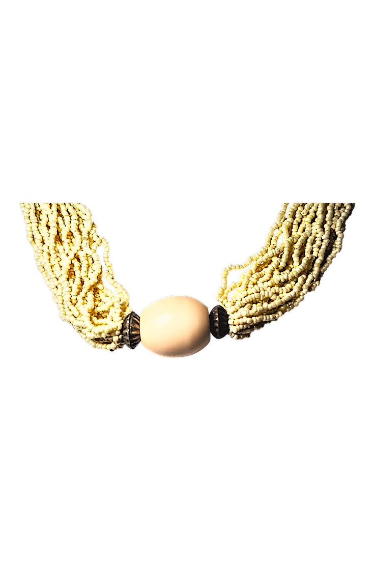 Collar Vintange cuentas maderas y cristal color beige