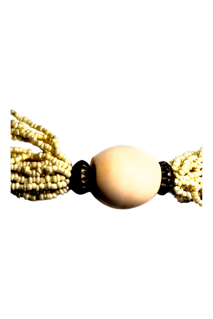 Collar Vintange cuentas maderas y cristal color beige