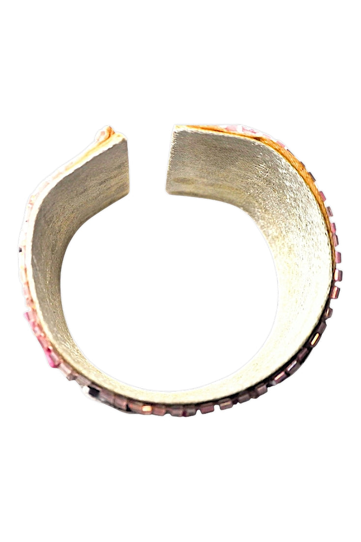Brazalete Boho Nácar rosa Botón plateado