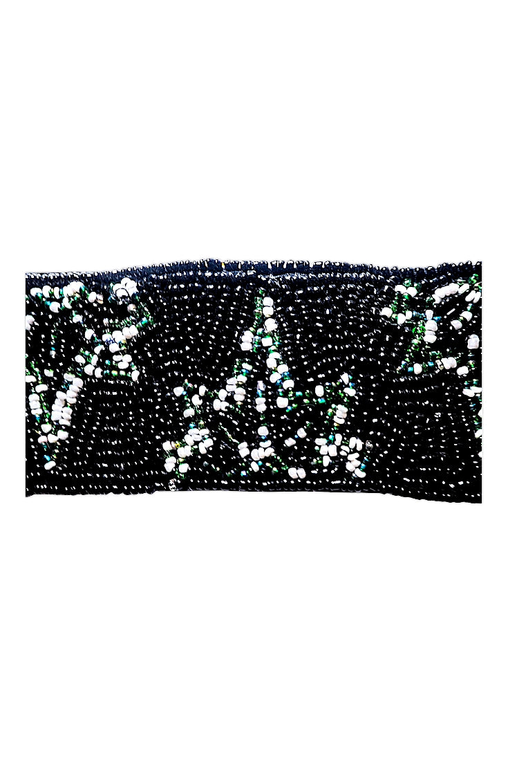 Pulsera ancha Vintange cuentas cristal negras