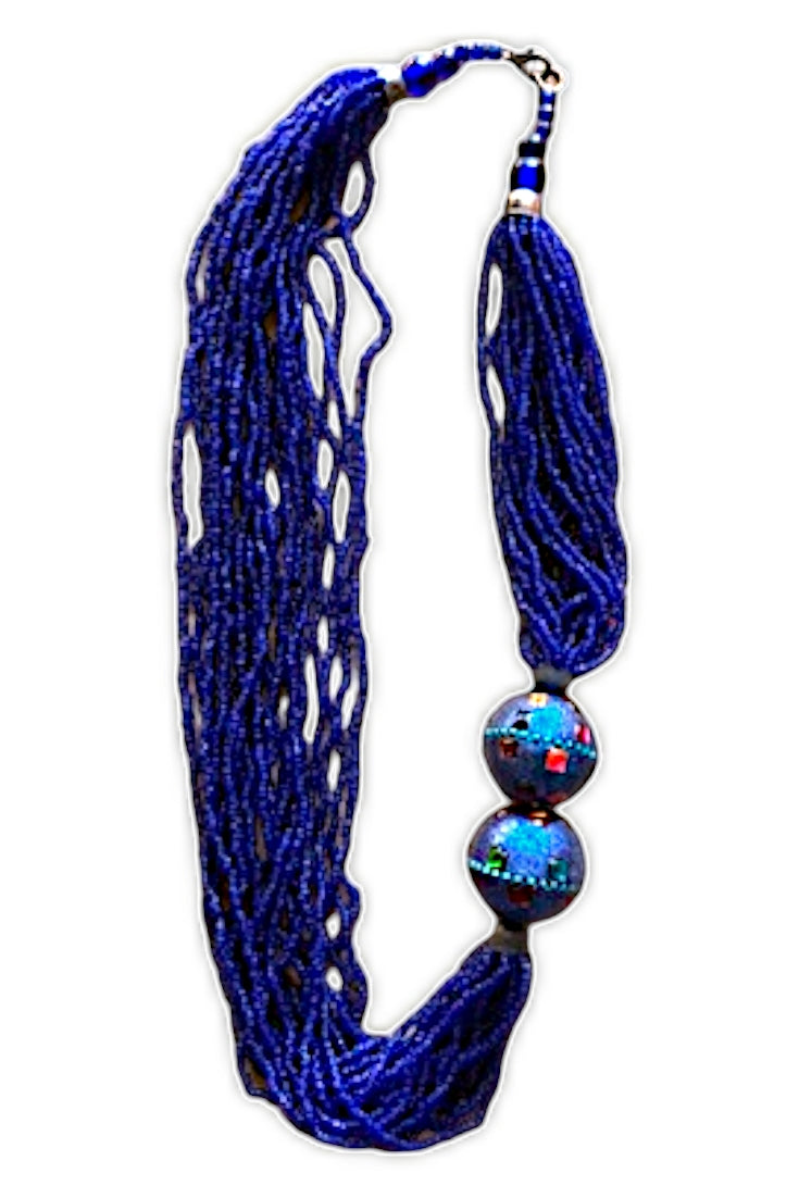 Collar Fantasía bolas y cuentas de cristal color azul