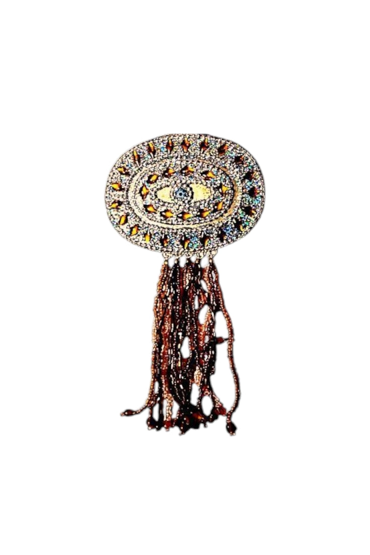 Collar artesanal ámbar con medallón y borla