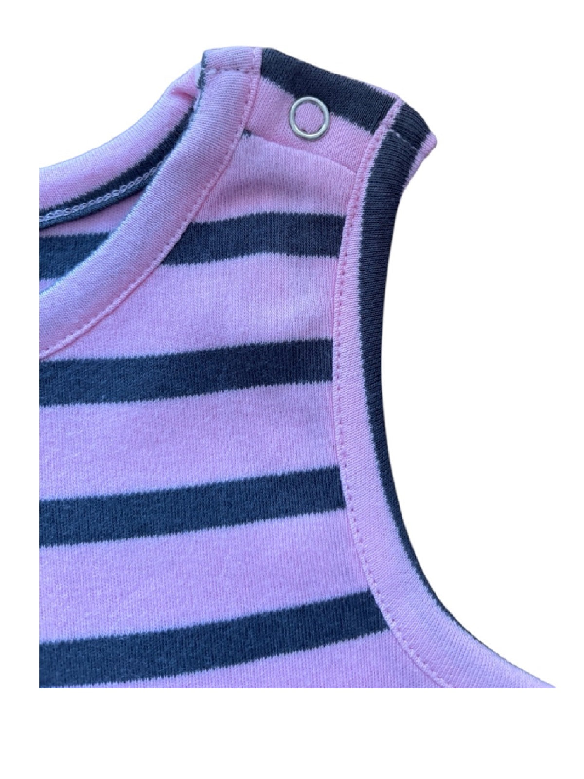 Body de tirantes en rosa a rayas en color gris y diseño bordado cangrejo
