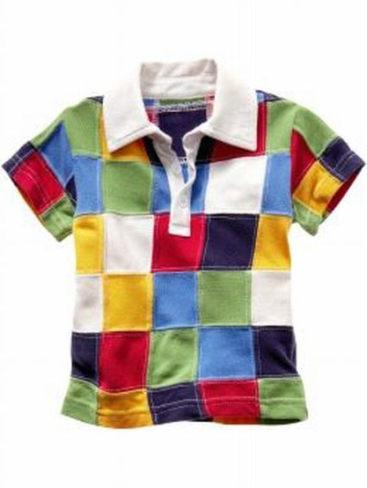 Camiseta para bebé con diseño de cuadros multicolor en manga corta  y cuello de camisa