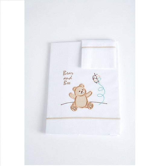 Set de sábanas osito en blanco y beige (2pz).