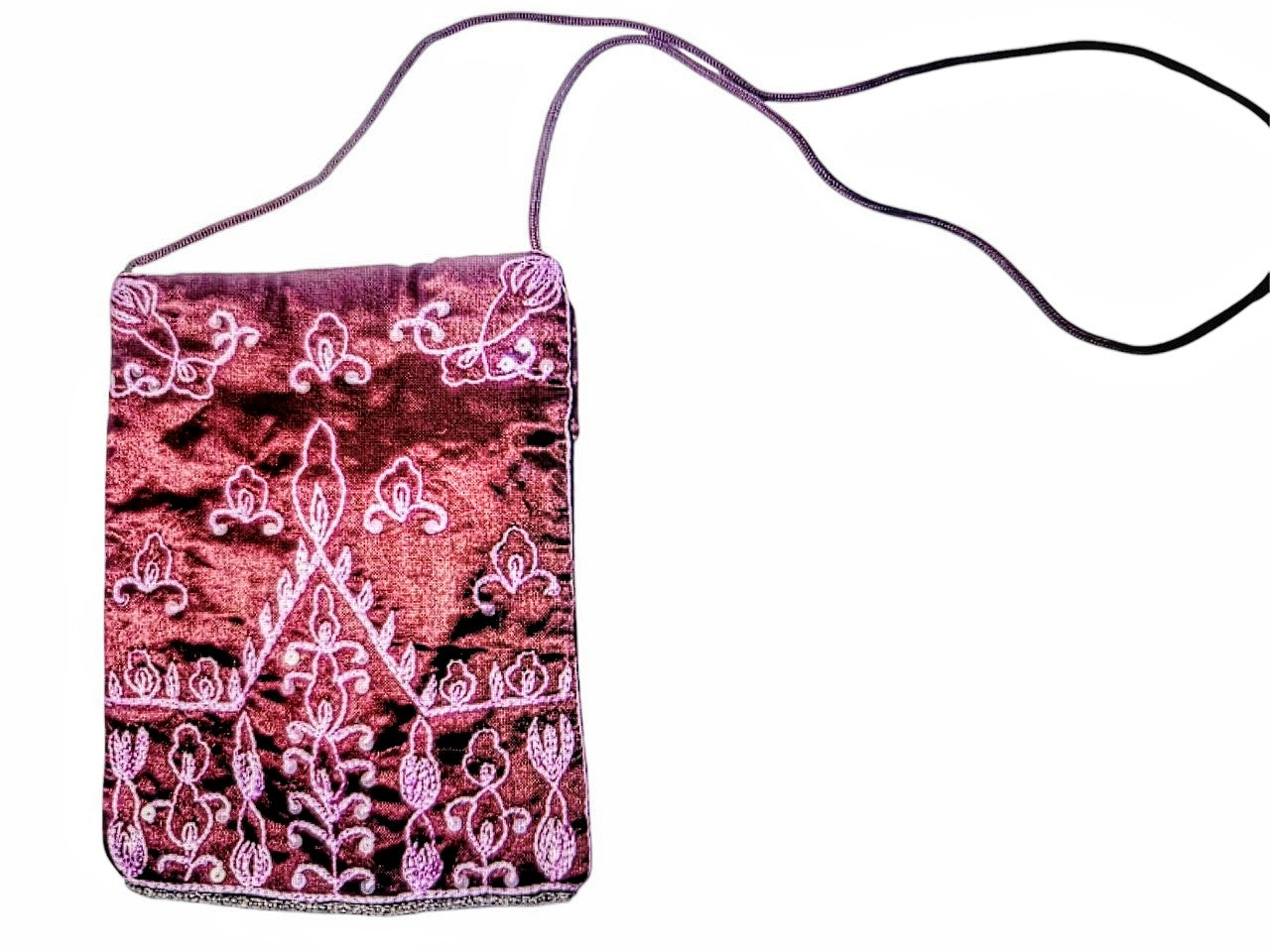 Bolso raso étnico bordado color burdeos