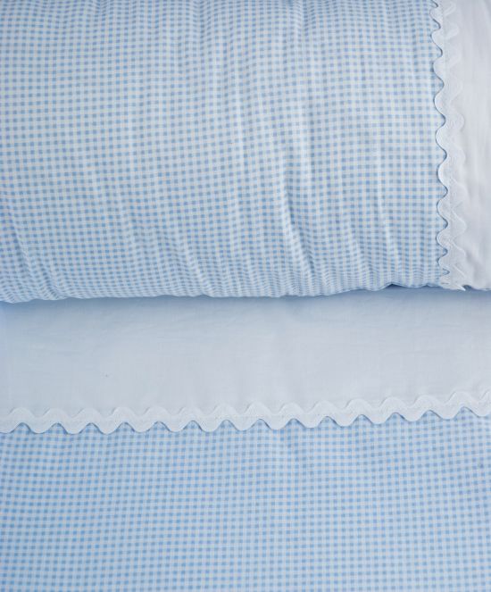 Set sábanas vichy azul cuna 70 cm (2pz.)