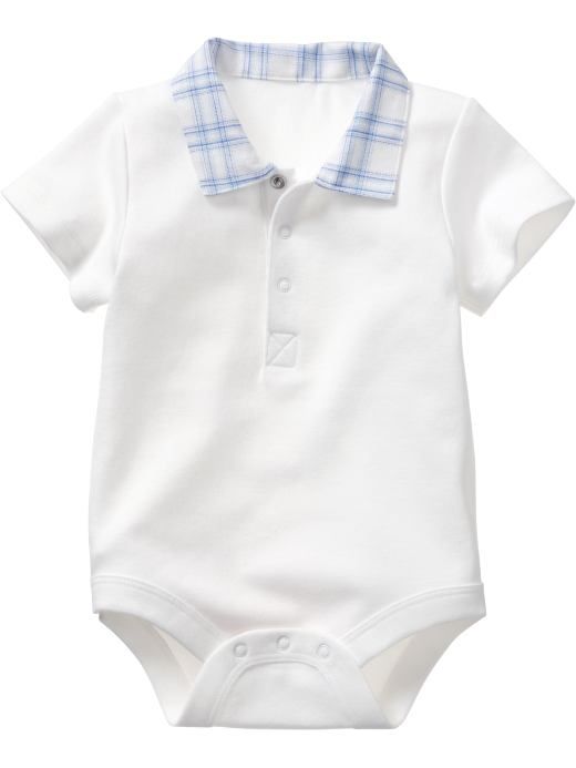 Body blanco de bebé con cuello de cuadros y manga corta